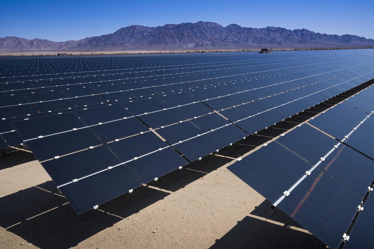Utility-scale solar in a desert setting, the backbone of the Kingdom's renewable build-out.