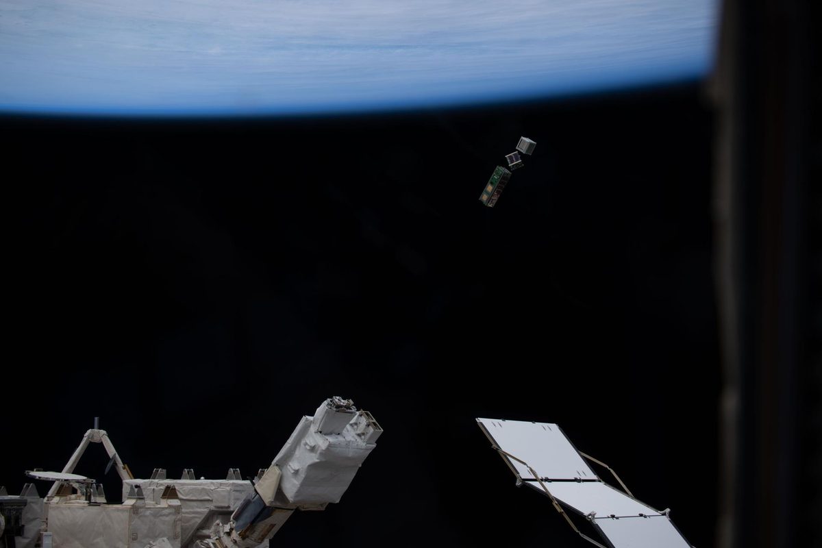 CubeSats being released into orbit from the International Space Station.